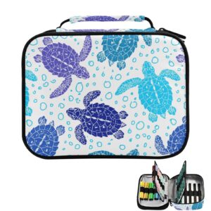 FOLIOSA Blue Sea Turtle Pencil Case Multiple Elastic Slots Holds 64 Watercolor Pens or 96 Colored Pencils Waterproof Large Capacity 10×7.7×3.5 in