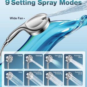 Dual Filtered Rain Shower Head Combo, High Pressure 9 Modes Handheld Shower Head Built in Power Spray, 6 inch Rainfall Shower Head with Filter for Hard Water