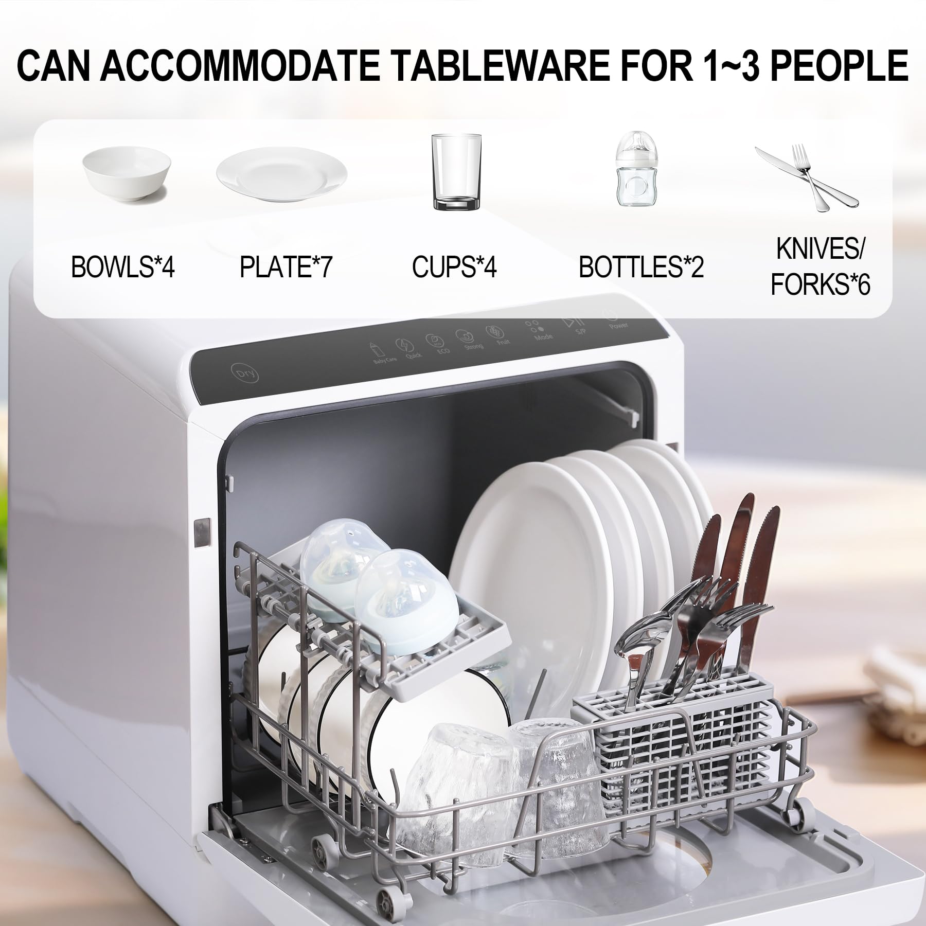 ChuMaste Countertop Dishwasher built-In Water Tank, Dishwasher Countertop For Apartments And Rvs, Compact Dishwasher With Baby Care. Air Drying and Led Light.Countertop Dishwasher No Hookup.