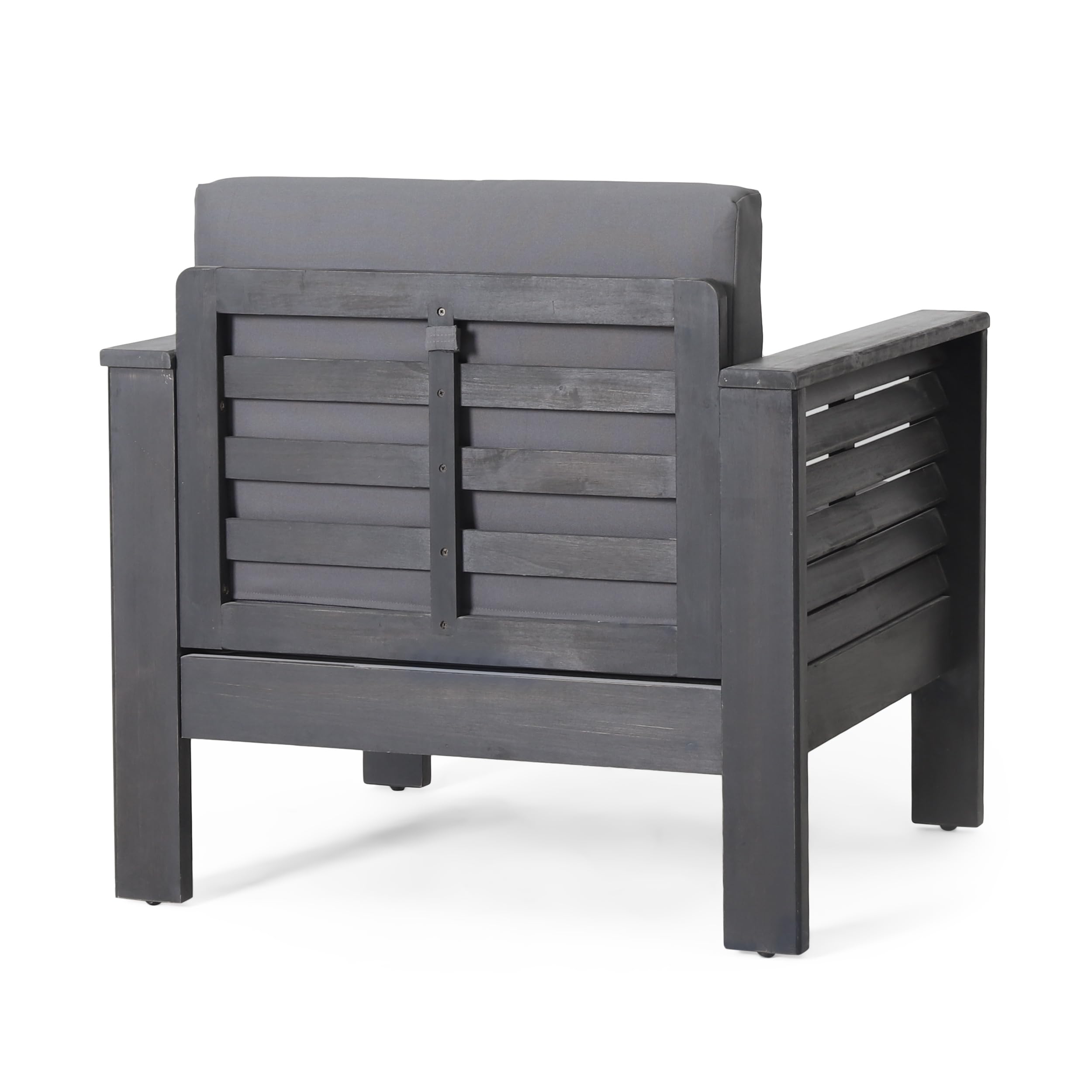 Christopher Knight Home Louver Outdoor Acacia Wood Club Chairs with Cushions, 32 "W x 27.75 "D x 27.75 "H, Dark Gray