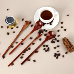 4 Pieces Wooden Coffee Mixing Spoons, Long Handle Wooden Spoon Mixing Honey Spoon Handmade Wood Stirring Spoon for Kitchen Stirring