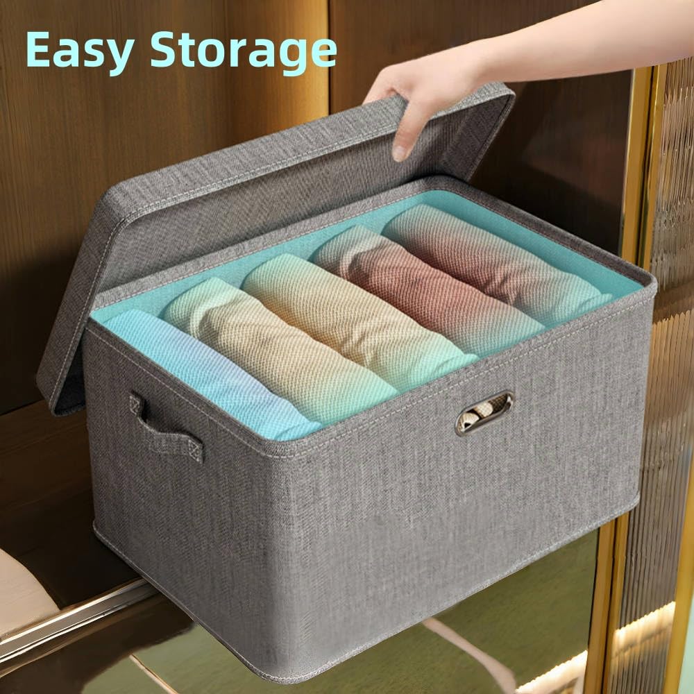 Cosaving Foldable Storage Ottemen with Handles Linen Fabric Foldable Storage Boxes Cover for Home Bedroom Closet Office Nursery13x10x7inches Grey