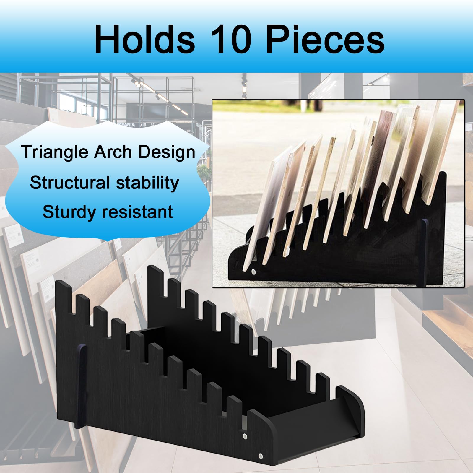 Jeracino Tile Sample Display Stand, 10-tier Plate Display Tile Sample Storage Rack, Wooden Floor Sample Holder and Standing Slotted Flooring Display Shelf in Exhibition Halls (23.2*11*12.2in)