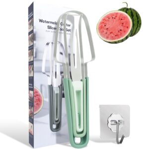 yepvie watermelon cutter slicer tool, 3-in-1 stainless steel watermelon fork slicer and popsicle cutter with clear wall hook, portable fruit cutter set for home, kitchen and camping