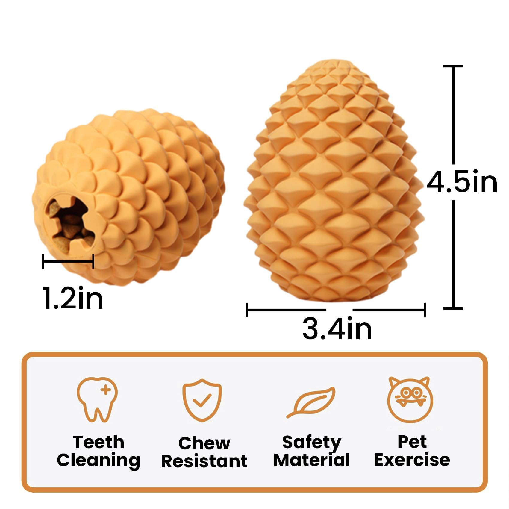 Petinstinct Dog Puzzle Toy, Interactive Dog Treat Dispenser, Tough Rubber Dog Toys for Aggressive Chewers, Dog Enrichment Toys for Teething, Pine Cone, Yellow