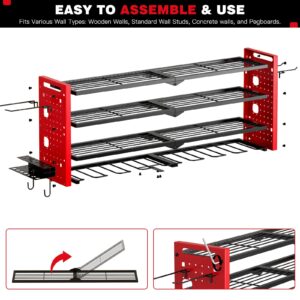 NattyDot Power Tool Organizer Wall Mount,Cordless Drill Organizer,4 Layers Large Capacity Tool Rack with 8 Drill Holders (RED)