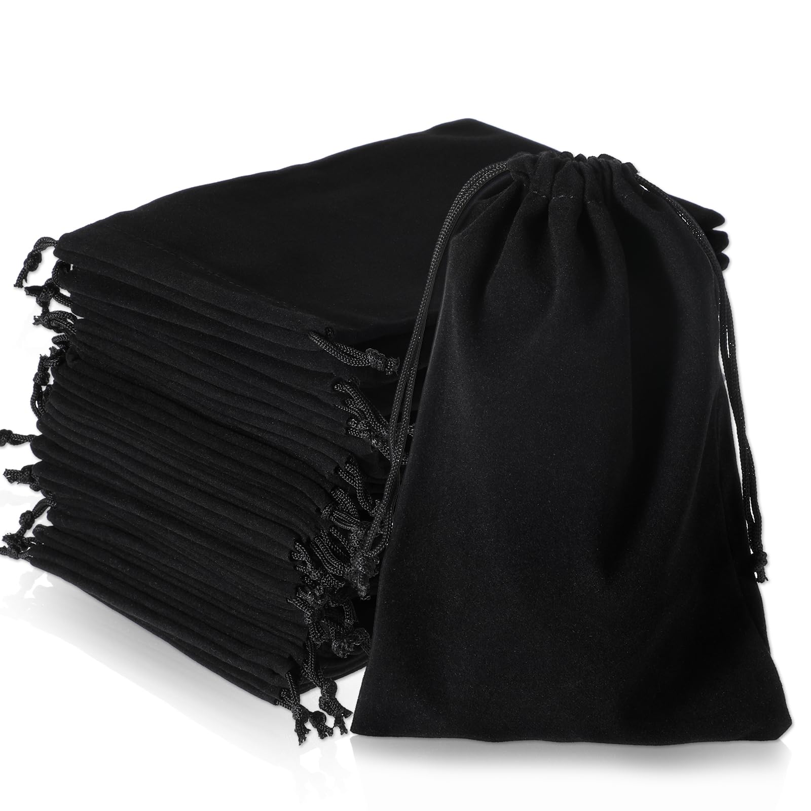 50 PCS Velvet Bags with Drawstrings, 5×7 Inches Black Velvet Jewelry Pouches, Large Size Soft Velvet Drawstring Bags for Organizing Bracelets, Headphones, Beads, Gifts, Candies, Gadgets (Black)