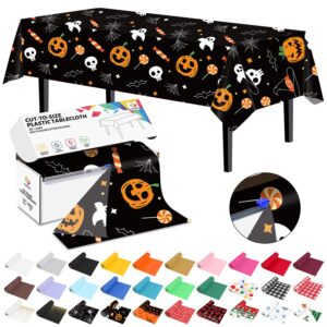 cxpsinc 54 inch x 300 feet plastic table cover roll disposable halloween pumpkin ghost tablecloth with slide cutter for home decor halloween party decorations