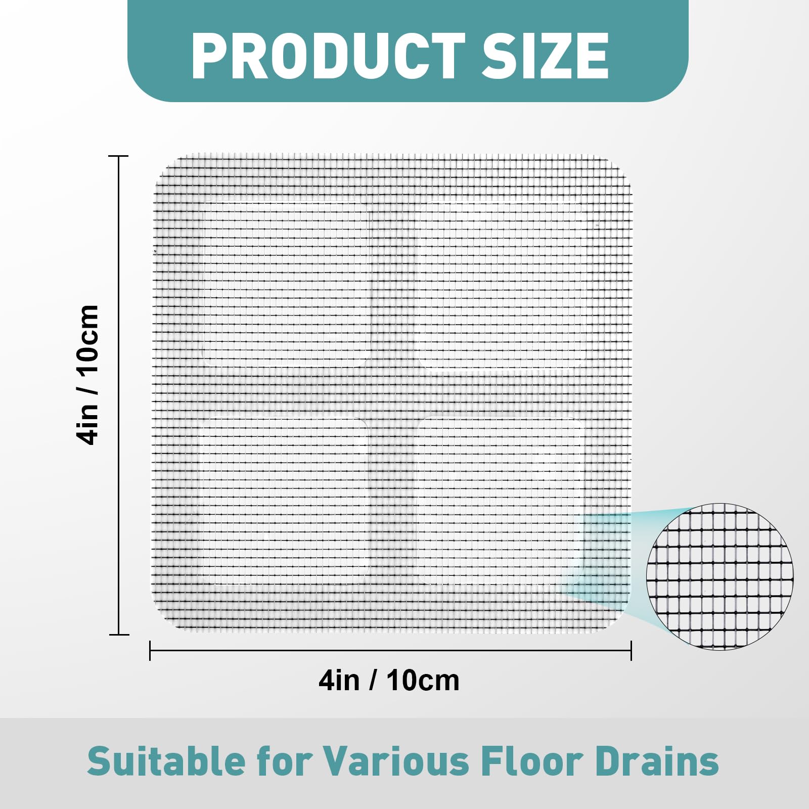 120 Pcs 4" X 4" Disposable Shower Drain Cover Hair Catcher Shower Drain Mesh Stickers, for Bathroom, Laundry, Bathtub, Kitchen Sink,Window Screen Repair etc.