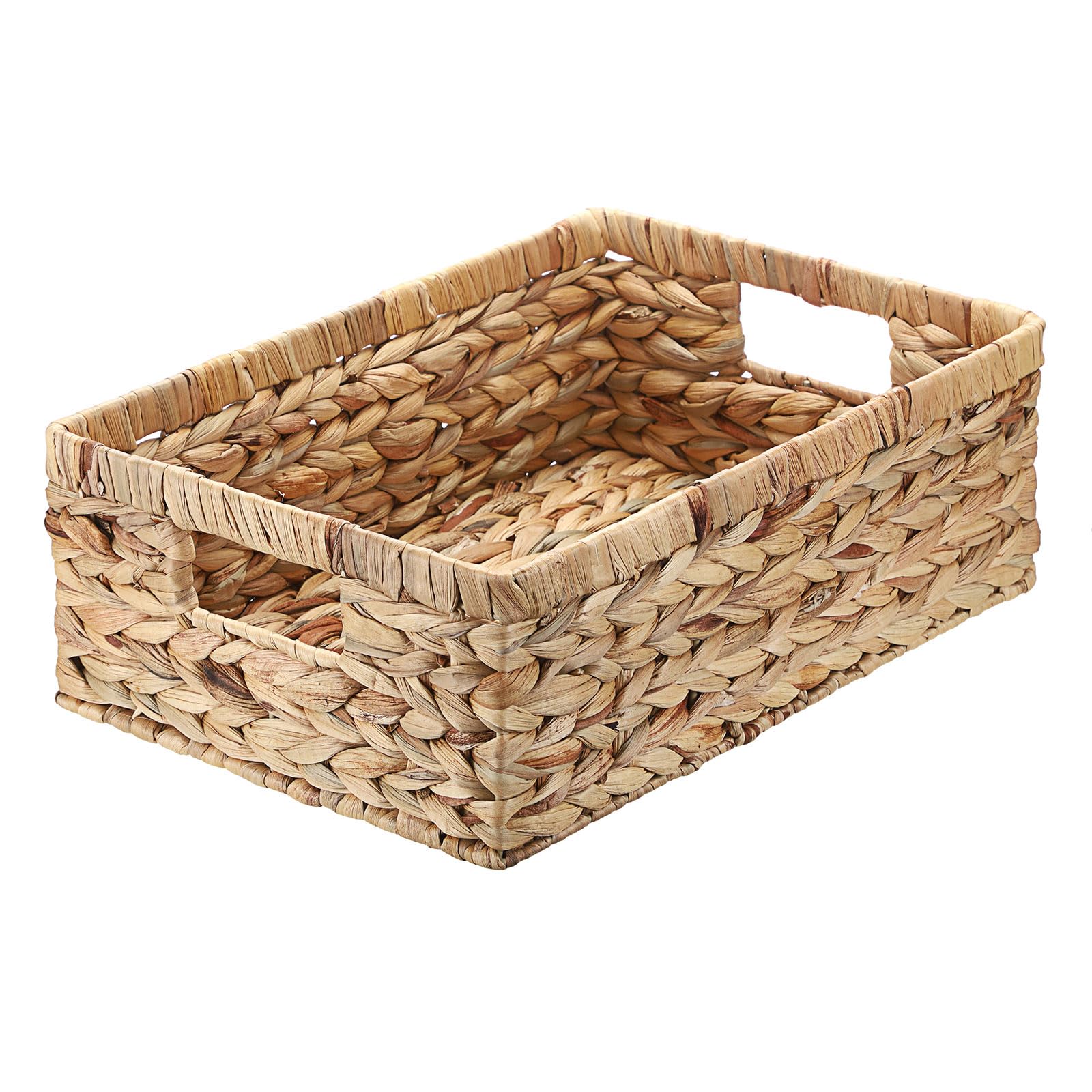 GUSHBIN Woven Open Storage Bins Large Wicker Shelf Basket with Built-in Handles Natural Water Hyacinth Storage Baskets for Toiletries Books Fruits Organizing,15 x 10.2 x 5 inches