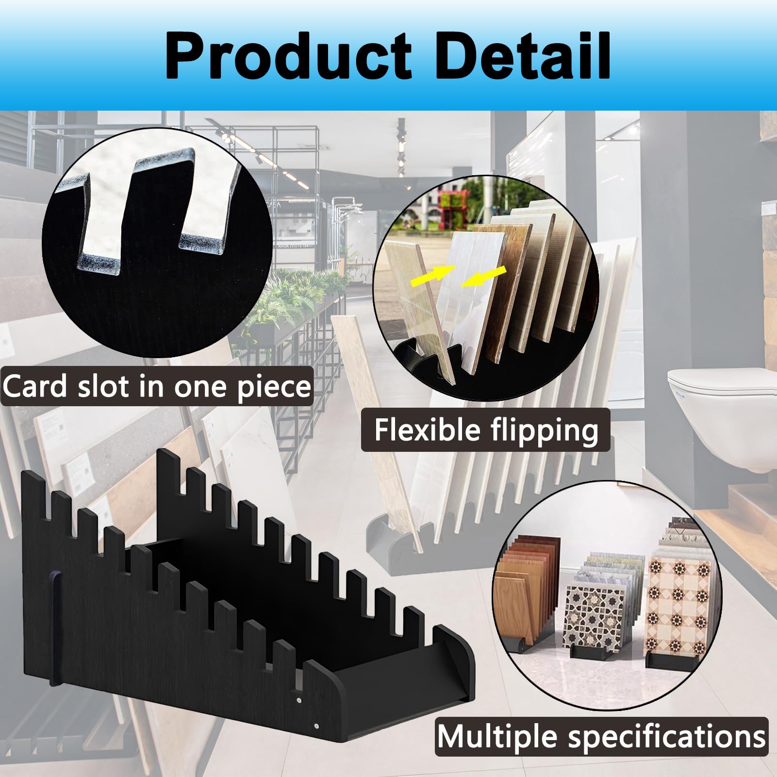 Jeracino Tile Sample Display Stand, 10-tier Plate Display Tile Sample Storage Rack, Wooden Floor Sample Holder and Standing Slotted Flooring Display Shelf in Exhibition Halls (23.2*11*12.2in)