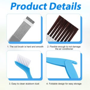 PEUTIER 3pcs Air Conditioner Condenser Clean Tools, Brown Brush Metal Fin Comb Blue Folding Brush Appliance Cleaning Tools Coil Cleaner Kit for Television Keyboard Refrigerator