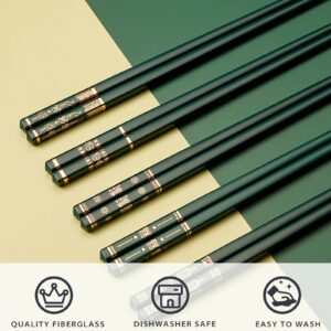 5 Pairs Chopsticks Reusable, 24cm/9.45inch Premium Japanese Chinese Non-slip Fiberglass Chopsticks Dishwasher Safe, Lightweight Chopsticks for Party Family Hotel, Red