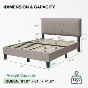 Novilla Queen Bed Frame with Headboard, Bed Frame Queen Size with Wood Slats Support,Linen Upholstered Adjustable Headboard, No Box Spring Needed, Heavy Duty Feet, Easy Assembly, Beige