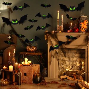 FOPINOA 3D Bats Wall Decor, 144 PCS Glow in The Dark Halloween Bats 4 Size Glow Bats Decorations Sticker Decals for Halloween Home Room Wall Decoration