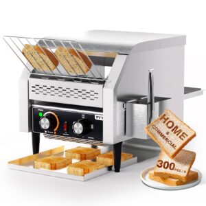 pyy commercial conveyor toaster - 300 slices/hour restaurant toaster for bun bagel bread, heavy duty stainless steel conveyor toaster