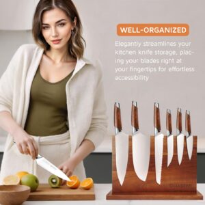 Modern Acacia Magnetic Knife Block Holder 14 x 10 Inches, Large Dual-Sided Strong Magnet Wood knives Stand, Luxurious Kitchen Counter Rack Organizer for a Stable and Stylish Cutlery Display