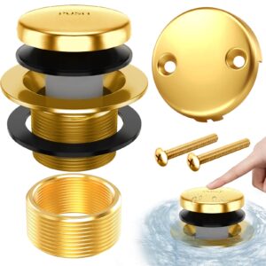 bathtub drain kit tub drain kit - copper tip-toe bath tub drain and overflow kit, universal bathtub drain stopper with two-hole overflow cover plate, brushed gold