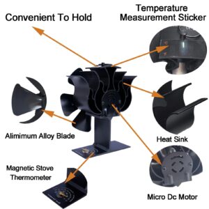 6-Blade Heat Powered Stove Fan for Wood/Log Burner/Fireplace increases 80% more warm air than 2 blade fan…