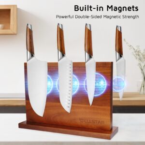 Modern Acacia Magnetic Knife Block Holder 14 x 10 Inches, Large Dual-Sided Strong Magnet Wood knives Stand, Luxurious Kitchen Counter Rack Organizer for a Stable and Stylish Cutlery Display