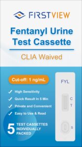 5 pack-firstview fentanyl test strip in urine test cassette for rapid test, easy to read urine test results at home