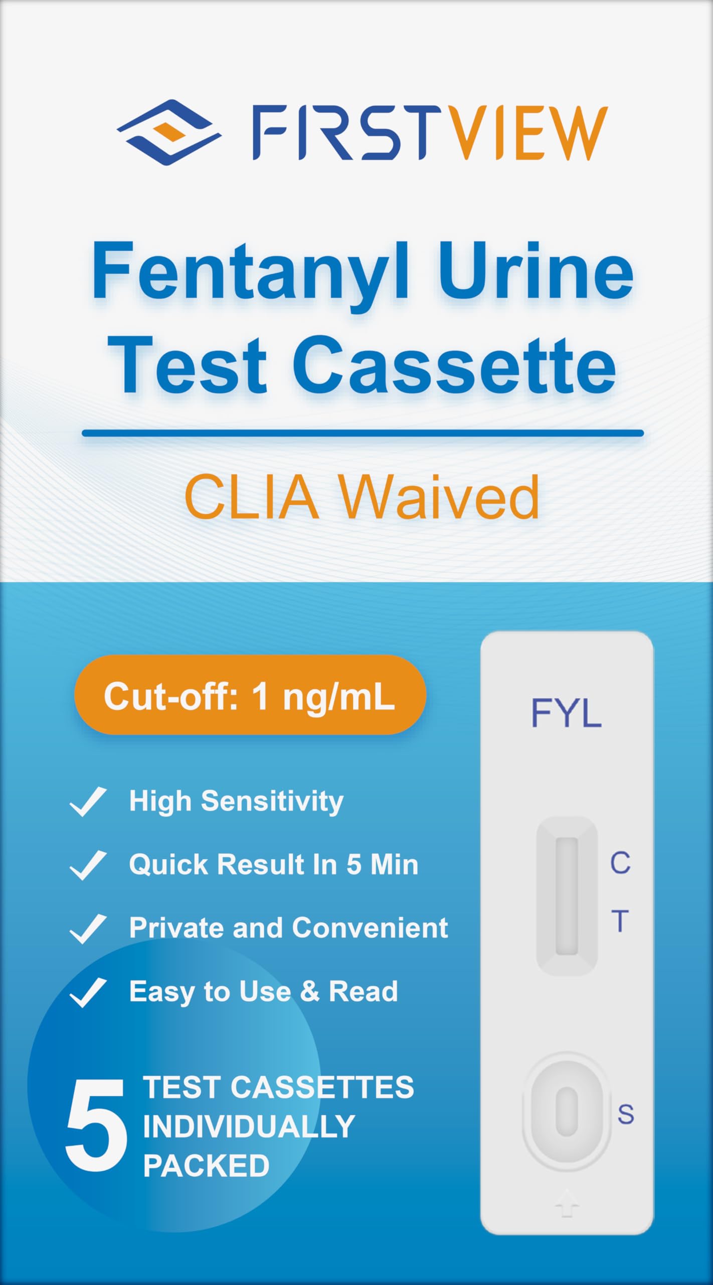 5 Pack-FIRSTVIEW Fentanyl Test Strip in Urine Test Cassette for Rapid Test, Easy to Read Urine Test Results at Home