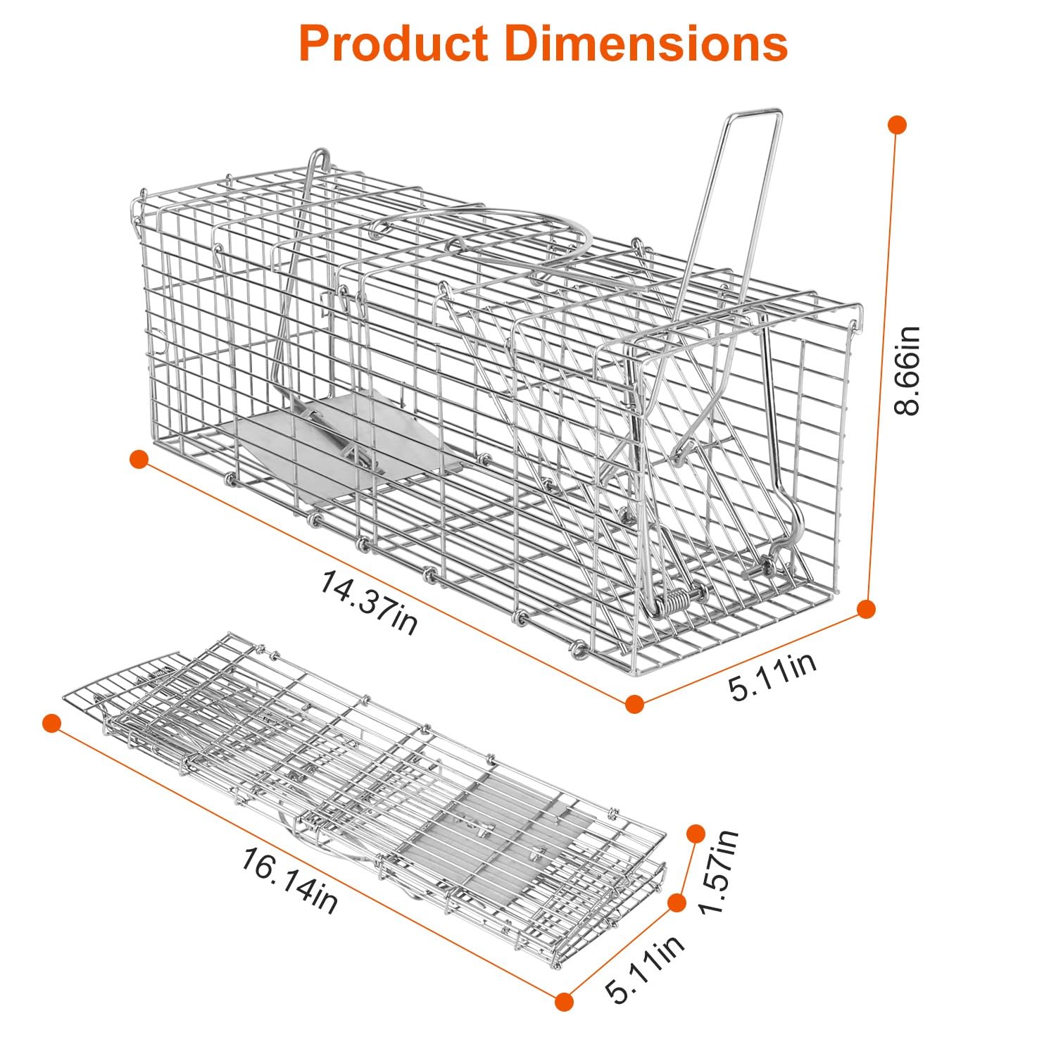 KOCASO Humane Live Rat Trap Foldable Live Animal Trap Humane Foldable Rat Trap Cage W/Detachable L Shaped Rod Squirrel Trap Galvanized Iron Mice Mouse Cage/Small Groundhog Control Bait Catch