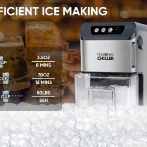 PERSONAL CHILLER Nugget Ice Maker Countertop, 55Lbs/24h Soft Chewable Ice Maker, Self-Cleaning Ice Machine for Home Bar, Business