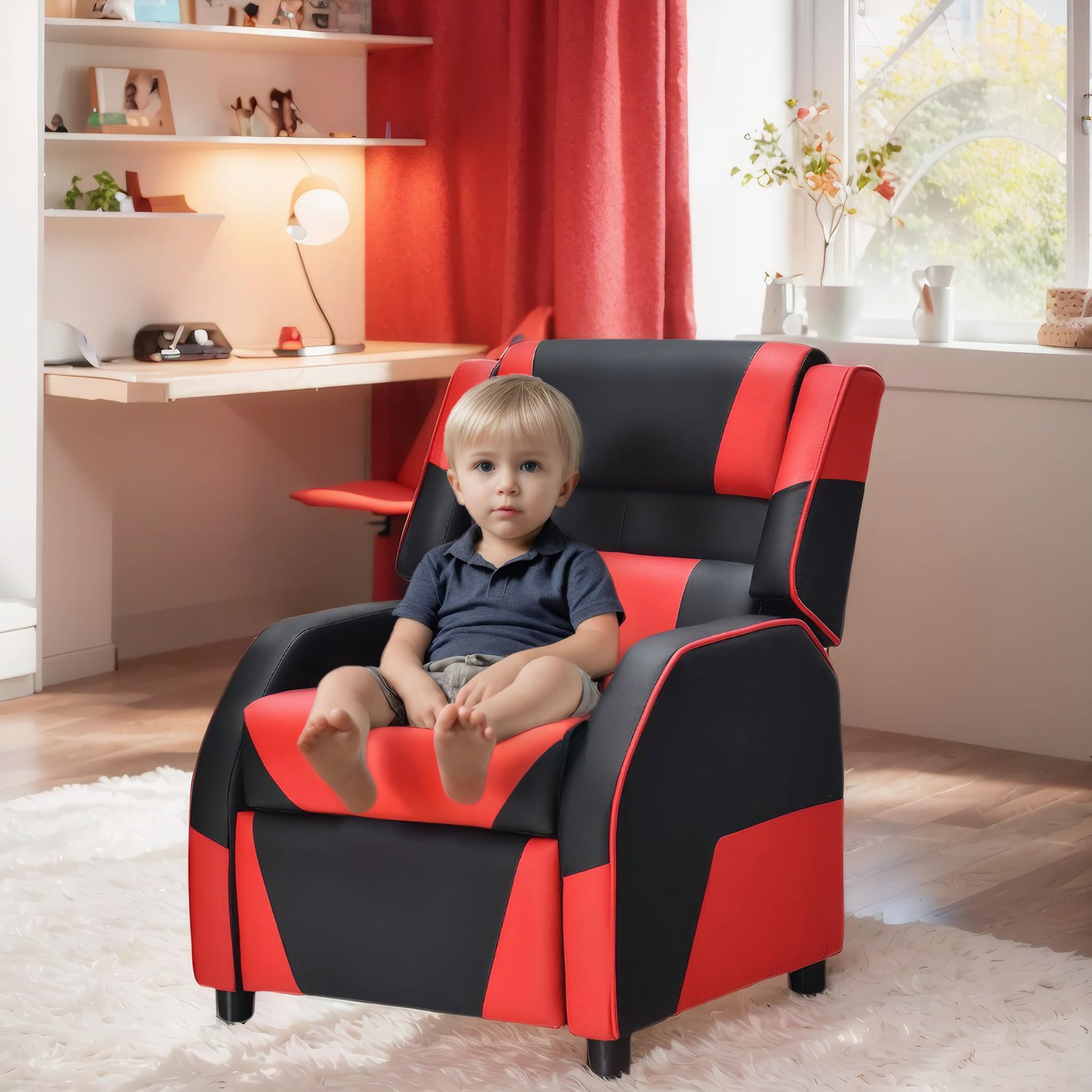 Racer Larger Kids Recliner Children Gaming Reclining Chair Leather Ergonomic Sofa Ages 3-12