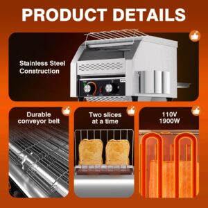 PYY Commercial Conveyor Toaster - 300 Slices/Hour Restaurant Toaster for Bun Bagel Bread, Heavy Duty Stainless Steel Conveyor Toaster