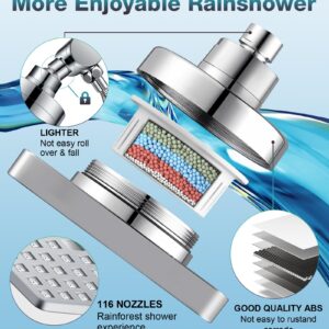 Dual Filtered Rain Shower Head Combo, High Pressure 9 Modes Handheld Shower Head Built in Power Spray, 6 inch Rainfall Shower Head with Filter for Hard Water