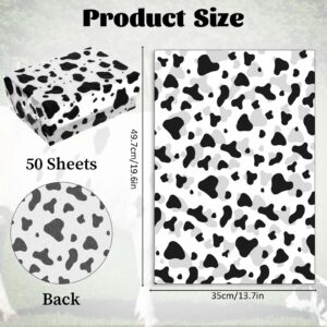 50 Sheets Cow Print Tissue Paper, 14 x 20 inch Gift Wrapping Paper, Cow Print Wrapping Paper for Gift Bags, Black and White Spots Print Tissue Paper for Cow Party Gift Packing DIY Decoration