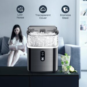 Nugget Ice Maker-Nugget Ice Maker Countertop Up to 35lbs of Ice a Day with Self-Cleaning,Removable Ice Basket&Scoop, Black