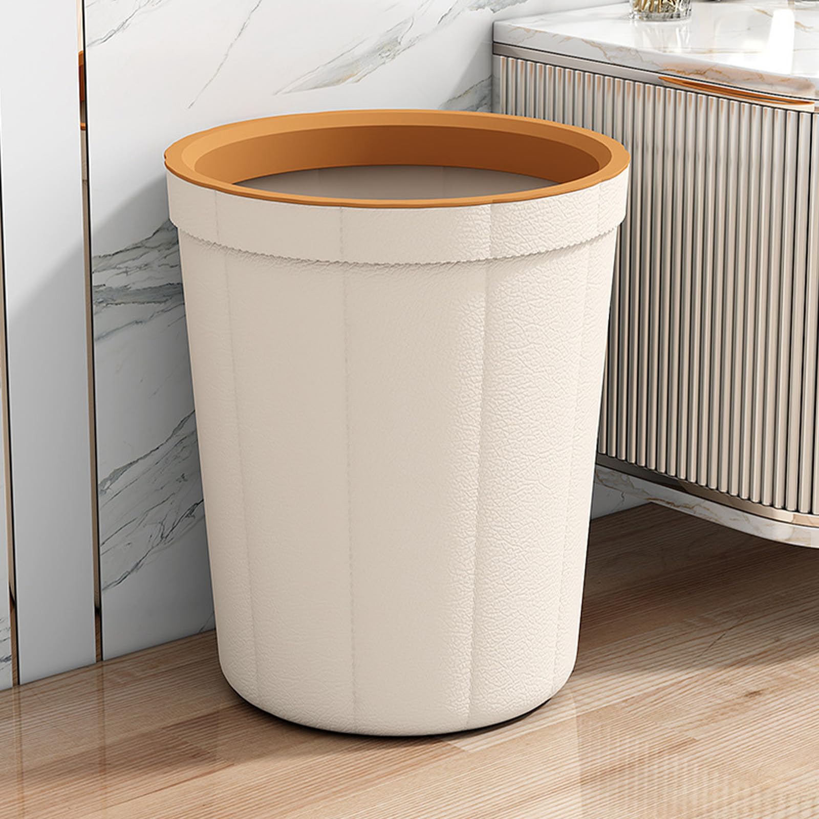 Generic Large Capacity Open Uncovered Kitchen Trash Can Office Wasteba Easy to Use and Maintain Wastebasket Kitchen Trash Can Wastebasket Trash Can, Beige