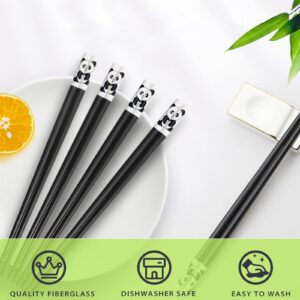 5 Pairs Fiberglass Panda Chopsticks-Reusable Chopsticks Dishwasher Safe, 9.49inch/24.1cm Matte Non-Slip Family/ Hotel/ Restaurant Chop Sticks, Chinese/Japanese Korean Hair ChopStick Gift