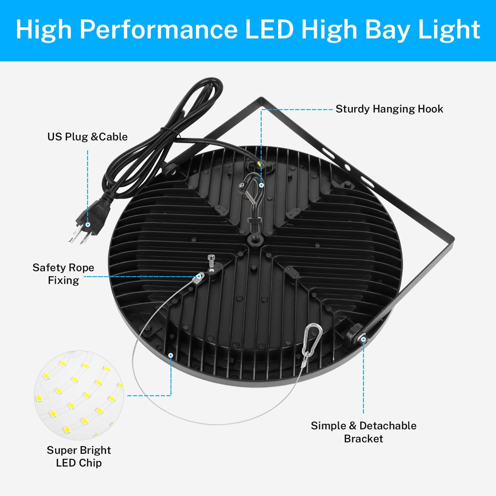 6 Pack LED High Bay Light 200W, 28000 LM with US Plug 5ft Cable,5000K Daylight, Waterproof, UFO Commercial Industrial Warehouse Workshop Factory Barn Garage Area Lighting Fixture