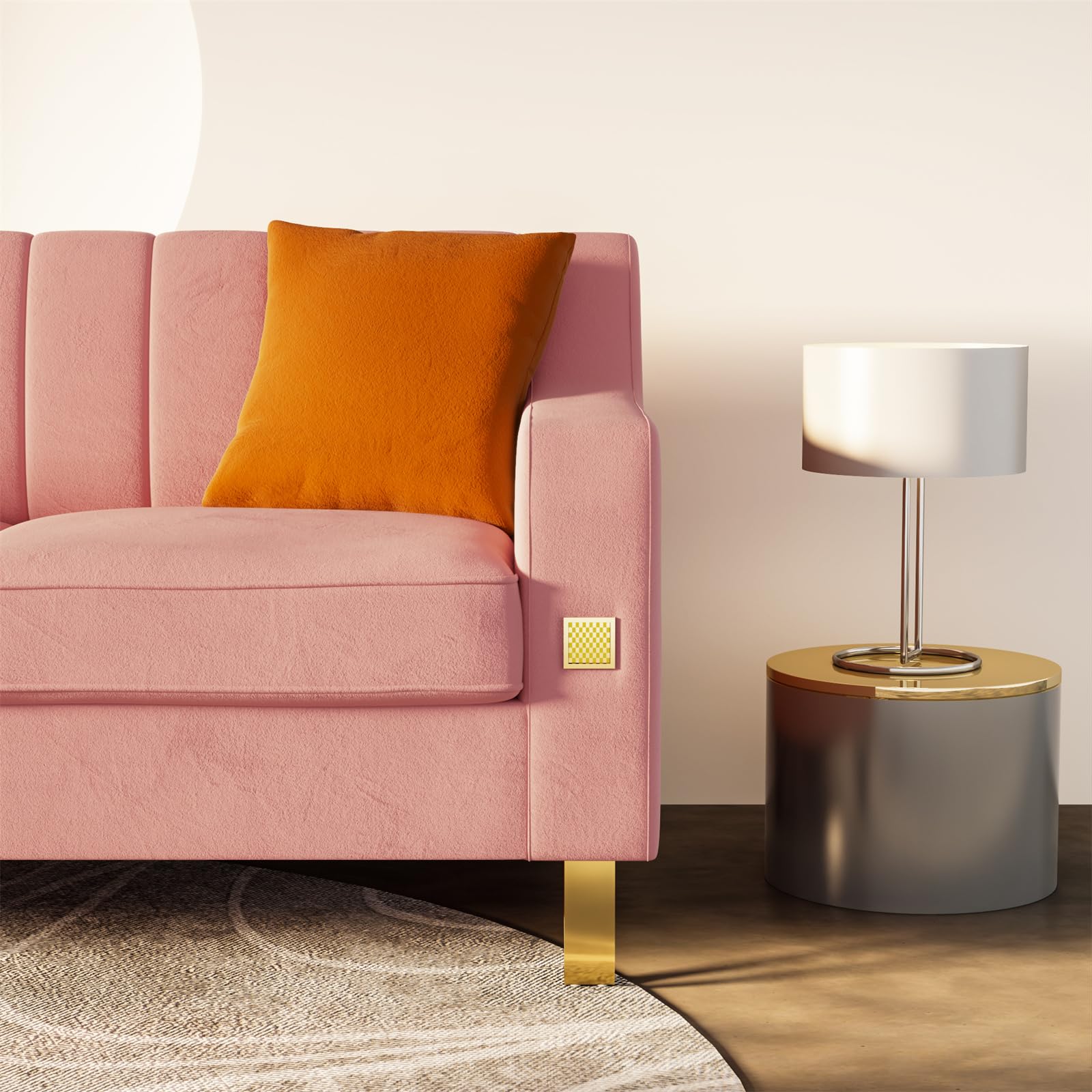 VLUOO 58” Velvet Pink Sofa Couch with Gold Accents, 2-Seat Modern Velvet Loveseat Sofa with Plush Cushions, Perfect for Living Room and Office