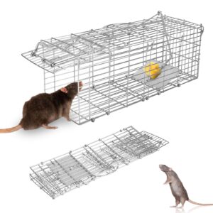 kocaso humane live rat trap foldable live animal trap humane foldable rat trap cage w/detachable l shaped rod squirrel trap galvanized iron mice mouse cage/small groundhog control bait catch