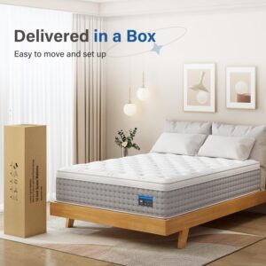 BedStory Queen Mattress, 14 Inch Luxury Hybrid Mattress in a Box with Gel Memory Foam, Pressure Relief Individual Wrapped Coils Mattress Queen Size for Motion Isolation, CertiPUR-US Certified