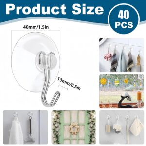 42 Pcs Suction Cups with Hooks - 1.78 inch Clear Plastic Sucker Hooks for Glass Window Wall, Utility Hooks Hangers for Christmas Festivals Parties Theme Carnival Decoration Door Bathroom Kitchen