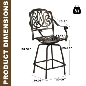 Grepatio Outdoor Cast Aluminum Swivel Bar Stools Set of 2, Patio Height Bartools Chairs, 2 Piece Patio High Dining Bistro Chairs for Garden Backyard (Without Cushion)