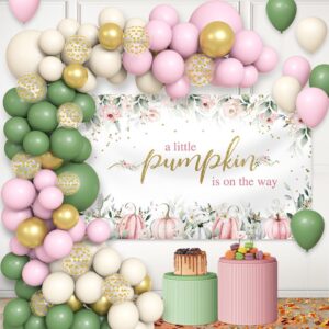 aibiin 116pcs little pumpkin baby shower decorations for girls fall pumpkin balloon garland arch kit with pumpkin baby shower backdrop fall pumpkin for thanksgiving baby shower decor