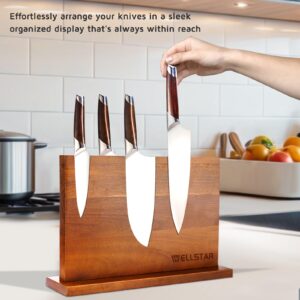 Modern Acacia Magnetic Knife Block Holder 14 x 10 Inches, Large Dual-Sided Strong Magnet Wood knives Stand, Luxurious Kitchen Counter Rack Organizer for a Stable and Stylish Cutlery Display