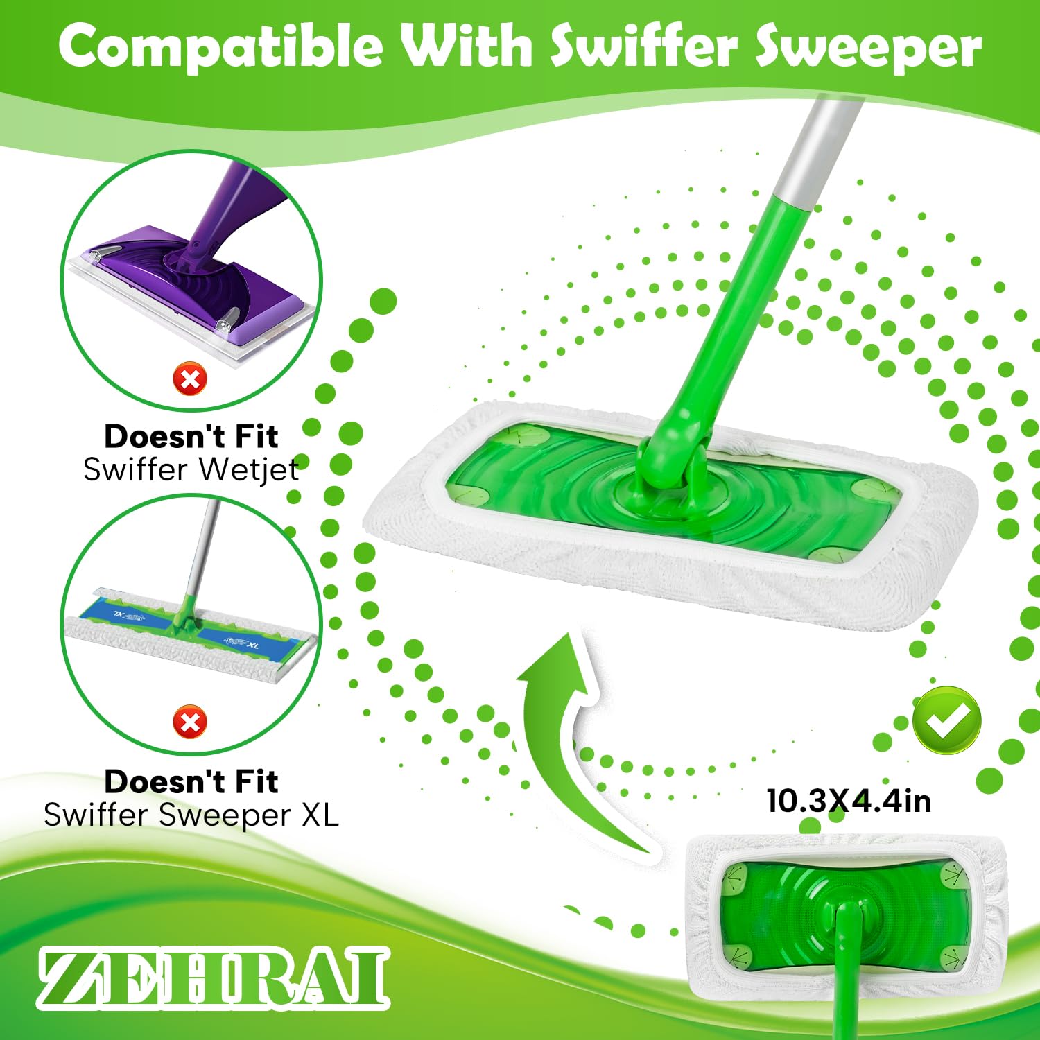 ZEHRAI 3 Pack Reusable Microfiber Mop Pads Compatible with Swiffer Sweeper Mop, Wet and Dry Flat mop Cover, Washable Swiffer Pads for Surface/Hardwood Floor Cleaning (Mop is Not Included)