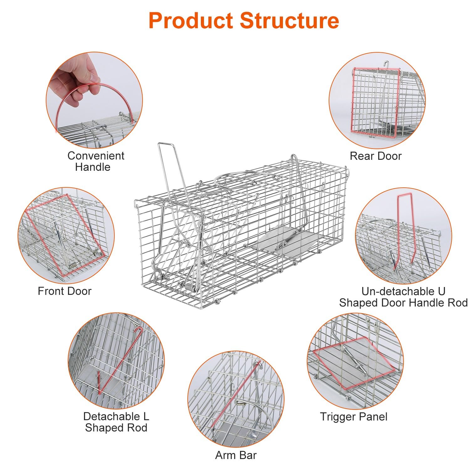 KOCASO Humane Live Rat Trap Foldable Live Animal Trap Humane Foldable Rat Trap Cage W/Detachable L Shaped Rod Squirrel Trap Galvanized Iron Mice Mouse Cage/Small Groundhog Control Bait Catch