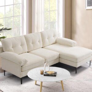 lanelife 83.07" w 3-seat sofa, l shaped reversible sectional sofa bed,extra wide convertible chaise lounge with removable cover, chenille couch for living room, apartment and small space (white)