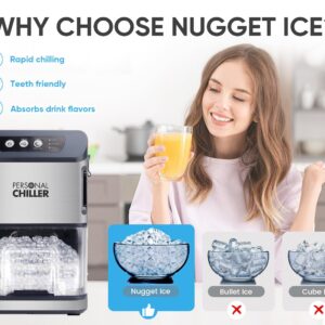 PERSONAL CHILLER Nugget Ice Maker Countertop, 55Lbs/24h Soft Chewable Ice Maker, Self-Cleaning Ice Machine for Home Bar, Business