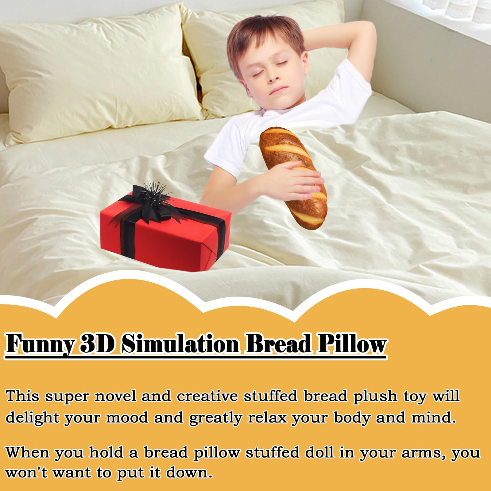 zhidiloveyou Bread Pillow Funny Stuffed Bread Shaped Pillow Small Plush Toy for Kids, 11.8 in