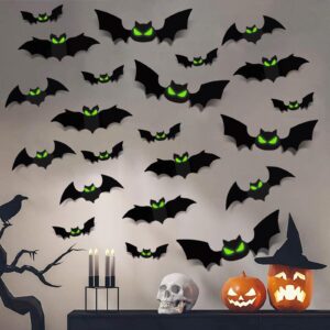 fopinoa 3d bats wall decor, 144 pcs glow in the dark halloween bats 4 size glow bats decorations sticker decals for halloween home room wall decoration