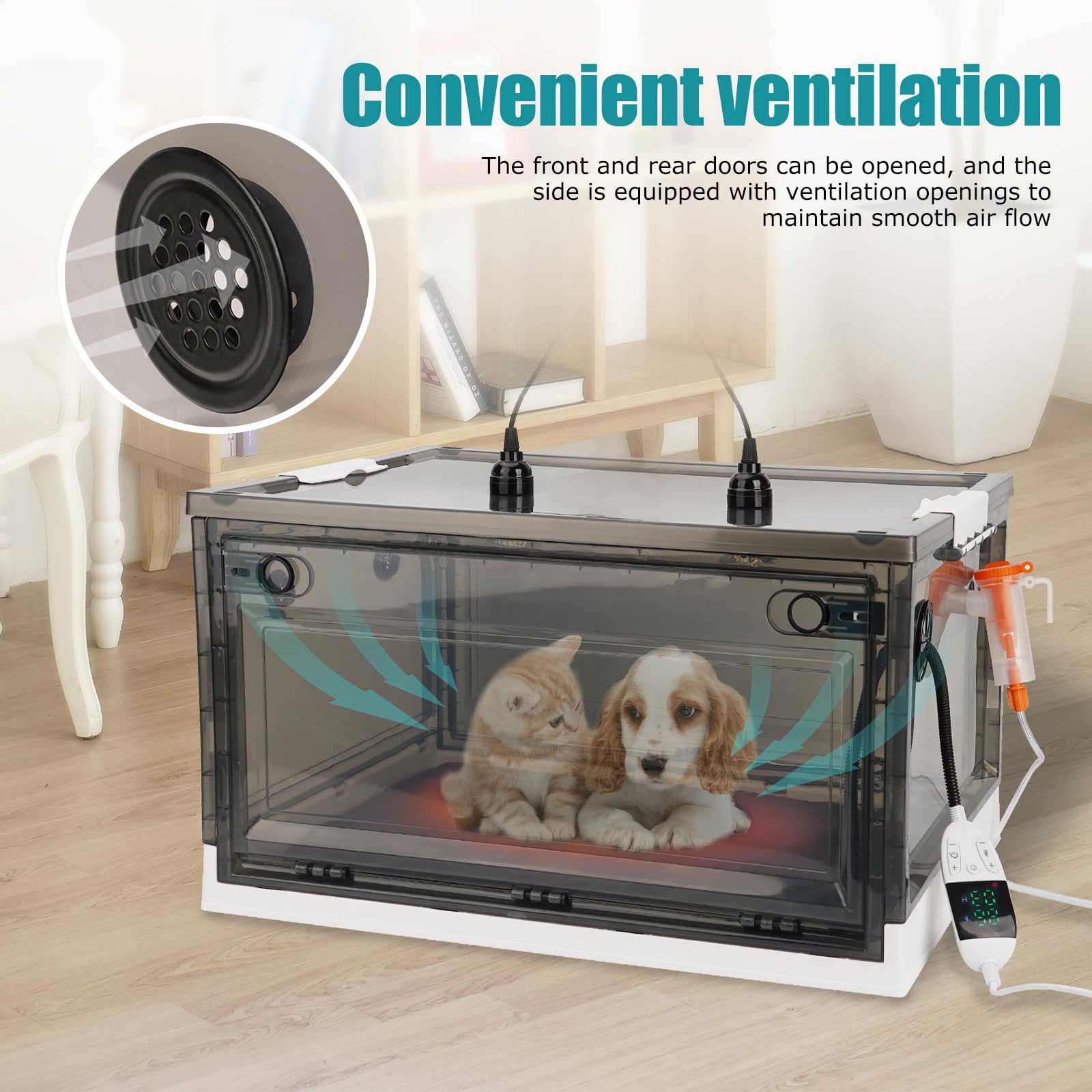 LZWUNYXE Puppy Incubator-Incubator for Puppies with Heating and Oxygenator,Kitten Incubator with Pet Bed Mat Dog Incubator for Newborn Puppies Puppy Whelping Supplies with Temperature Detection (55L)